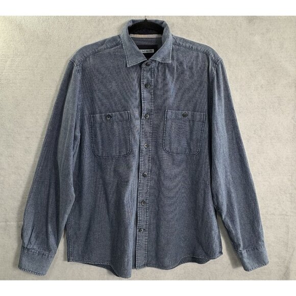 32 BAR BLUES Men Button Front Shirt Sz L Blue Long Sleeves Casual Music 80-10 - Picture 1 of 11